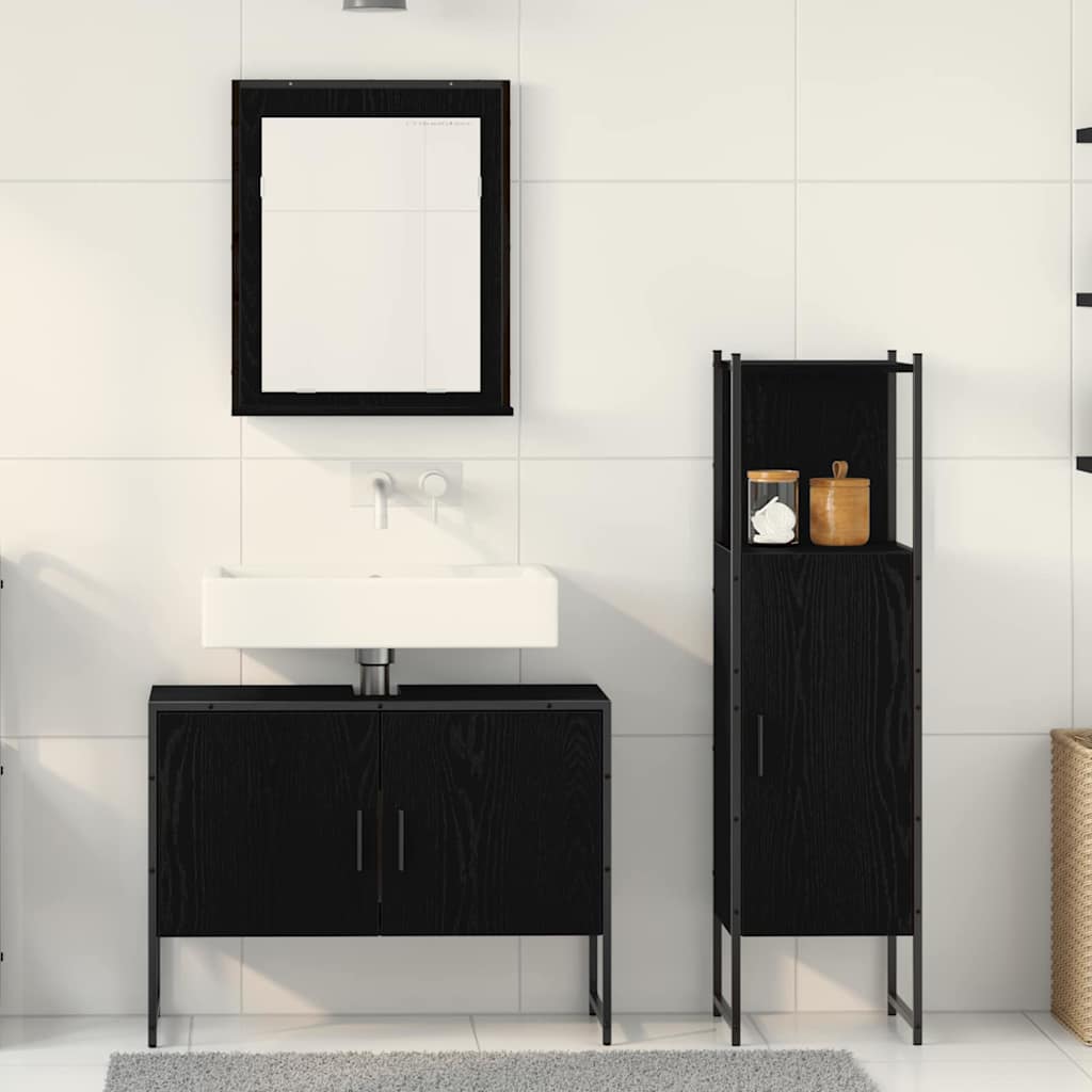 Bathroom Furniture Set with Door 3 pcs Black 33 x 33 x 102.5 cm
